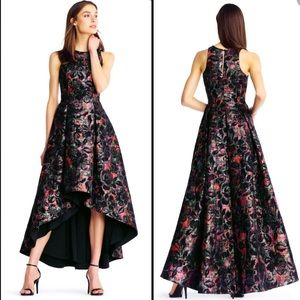 Multicolor floral jacquard high low dress